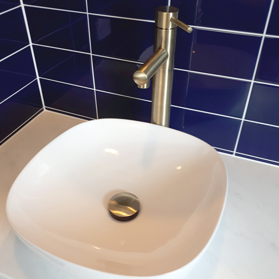 Brass Tapware with White Basin