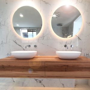 Double Mounted Basin with Double Circular MIrrors
