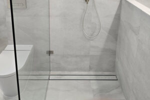 Newly renovated shower with drain