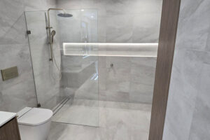Bath to shower conversion in a bathroom renovation