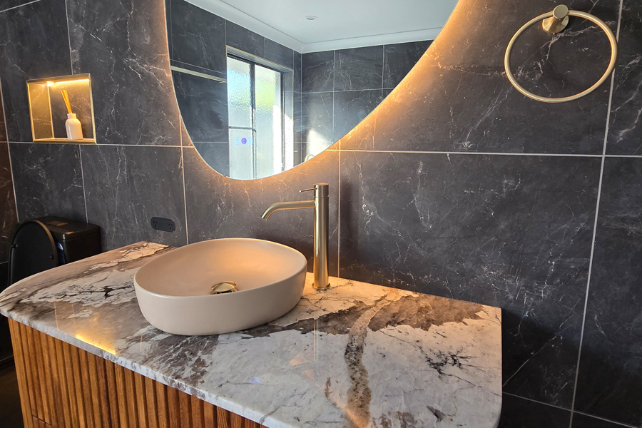 Marble styles can be achieved with laminates, to get a luxurious look at a less expensive price point.