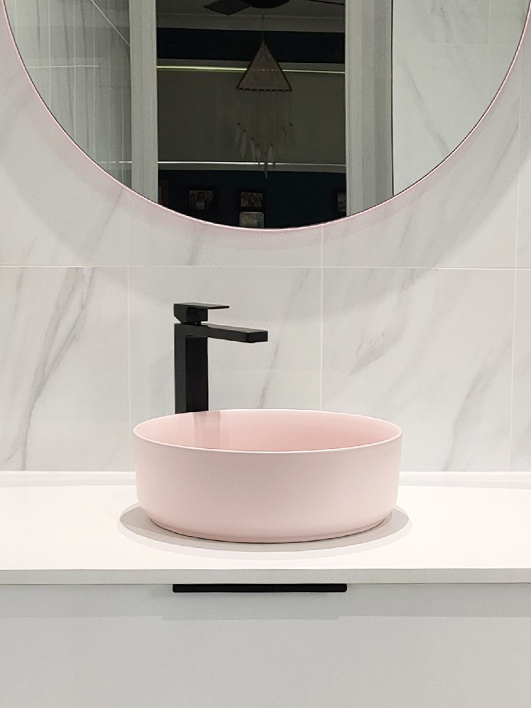 Pink Pastel Basin & Round Mirror