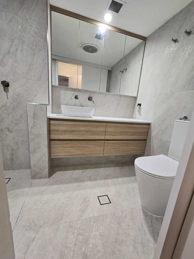 Floating vanity and toilet