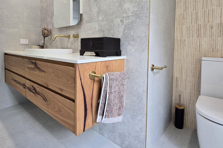 Floating vanities are popular and enhance bathroom design